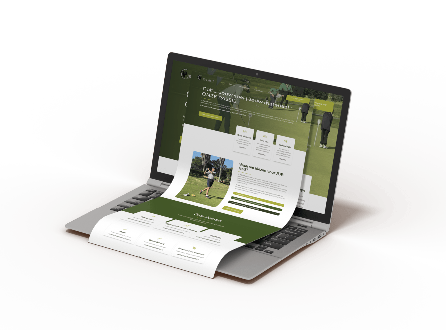 JDB Golf website shown on a laptop