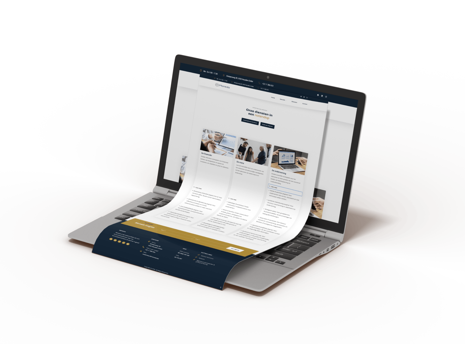 A client's website copy live on the site, shown on a laptop